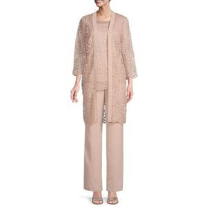 Le Bos 3 Piece Mature Formal Wear Taupe Champagne Latte Pant Suit sz 12 NWT